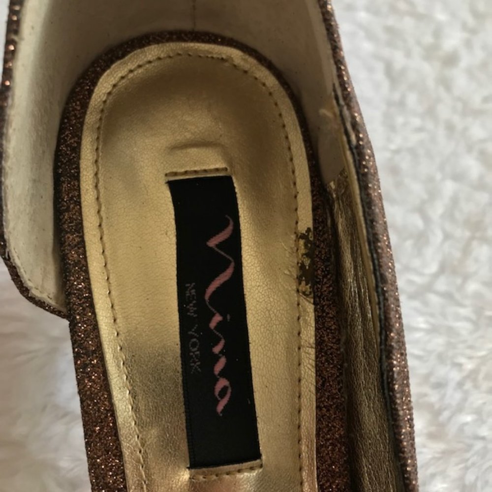 Nina d'Orsay Bronze Glitter Pointed Toe Heels GUC - Picture 5 of 7